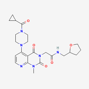 molecular formula C23H30N6O5 B2580490 2-(5-(4-(cyclopropanecarbonyl)piperazin-1-yl)-1-methyl-2,4-dioxo-1,2-dihydropyrido[2,3-d]pyrimidin-3(4H)-yl)-N-((tetrahydrofuran-2-yl)methyl)acetamide CAS No. 1021095-20-4