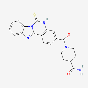 molecular formula C21H19N5O2S B2580502 1-(6-硫代次亚甲基-5H-苯并咪唑并[1,2-c]喹唑啉-3-羰基)哌啶-4-甲酰胺 CAS No. 439121-73-0