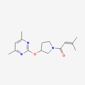 molecular formula C15H21N3O2 B2580527 1-(3-((4,6-二甲基嘧啶-2-基)氧代)吡咯烷-1-基)-3-甲基丁-2-烯-1-酮 CAS No. 2034498-59-2