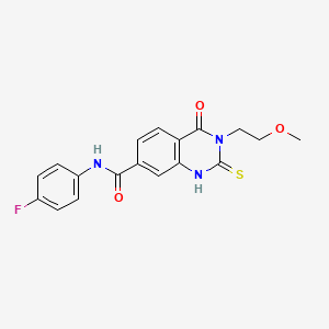 molecular formula C18H16FN3O3S B2580536 N-(4-fluorophenyl)-3-(2-methoxyethyl)-4-oxo-2-thioxo-1,2,3,4-tetrahydro-7-quinazolinecarboxamide CAS No. 422273-62-9