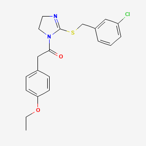 molecular formula C20H21ClN2O2S B2580545 1-[2-[(3-Chlorophenyl)methylsulfanyl]-4,5-dihydroimidazol-1-yl]-2-(4-ethoxyphenyl)ethanone CAS No. 851808-30-5