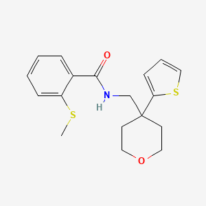 molecular formula C18H21NO2S2 B2580548 2-(methylthio)-N-((4-(thiophen-2-yl)tetrahydro-2H-pyran-4-yl)methyl)benzamide CAS No. 1206984-75-9
