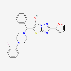 molecular formula C25H22FN5O2S B2580550 5-((4-(2-Fluorophenyl)piperazin-1-yl)(phenyl)methyl)-2-(furan-2-yl)thiazolo[3,2-b][1,2,4]triazol-6-ol CAS No. 887219-71-8