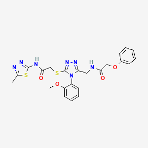 molecular formula C23H23N7O4S2 B2580553 N-[[4-(2-methoxyphenyl)-5-[2-[(5-methyl-1,3,4-thiadiazol-2-yl)amino]-2-oxoethyl]sulfanyl-1,2,4-triazol-3-yl]methyl]-2-phenoxyacetamide CAS No. 394214-93-8