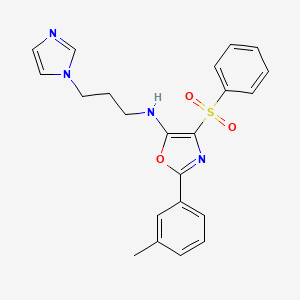 molecular formula C22H22N4O3S B2580554 N-(3-(1H-imidazol-1-yl)propyl)-4-(phenylsulfonyl)-2-(m-tolyl)oxazol-5-amine CAS No. 862761-81-7
