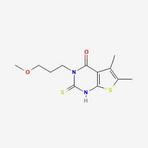 molecular formula C12H16N2O2S2 B2580555 3-(3-methoxypropyl)-5,6-dimethyl-2-sulfanyl-3H,4H-thieno[2,3-d]pyrimidin-4-one CAS No. 749902-04-3