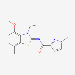 molecular formula C16H18N4O2S B2580556 (Z)-N-(3-ethyl-4-methoxy-7-methylbenzo[d]thiazol-2(3H)-ylidene)-1-methyl-1H-pyrazole-3-carboxamide CAS No. 1173330-39-6