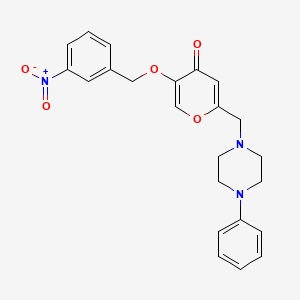 molecular formula C23H23N3O5 B2580562 5-[(3-Nitrophenyl)methoxy]-2-[(4-phenylpiperazin-1-yl)methyl]pyran-4-one CAS No. 898442-22-3