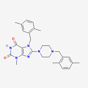 molecular formula C28H34N6O2 B2580567 7-(2,5-dimethylbenzyl)-8-(4-(2,5-dimethylbenzyl)piperazin-1-yl)-3-methyl-1H-purine-2,6(3H,7H)-dione CAS No. 886909-00-8