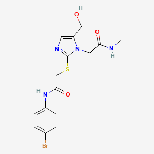 molecular formula C15H17BrN4O3S B2580569 2-[2-({2-[(4-bromophenyl)amino]-2-oxoethyl}thio)-5-(hydroxymethyl)-1H-imidazol-1-yl]-N-methylacetamide CAS No. 923173-67-5