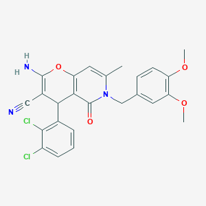 molecular formula C25H21Cl2N3O4 B258059 2-amino-4-(2,3-dichlorophenyl)-6-(3,4-dimethoxybenzyl)-7-methyl-5-oxo-5,6-dihydro-4H-pyrano[3,2-c]pyridine-3-carbonitrile 