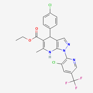 molecular formula C22H17Cl2F3N4O2 B2580603 ethyl 4-(4-chlorophenyl)-1-[3-chloro-5-(trifluoromethyl)-2-pyridinyl]-6-methyl-4,7-dihydro-1H-pyrazolo[3,4-b]pyridine-5-carboxylate CAS No. 339100-78-6