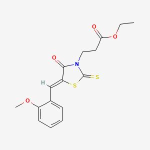 molecular formula C16H17NO4S2 B2580608 (Z)-ethyl 3-(5-(2-methoxybenzylidene)-4-oxo-2-thioxothiazolidin-3-yl)propanoate CAS No. 299952-64-0