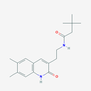 molecular formula C19H26N2O2 B2580610 N-(2-(6,7-二甲基-2-氧代-1,2-二氢喹啉-3-基)乙基)-3,3-二甲基丁酰胺 CAS No. 851403-27-5