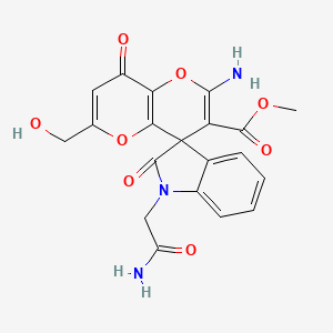 molecular formula C20H17N3O8 B2580620 2'-氨基-1-(2-氨基-2-氧代乙基)-6'-(羟甲基)-2,8'-二氧代-8'H-螺[吲哚啉-3,4'-吡喃[3,2-b]吡喃]-3'-羧酸甲酯 CAS No. 884214-89-5