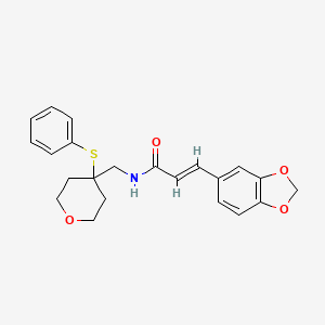 molecular formula C22H23NO4S B2580623 (E)-3-(benzo[d][1,3]dioxol-5-yl)-N-((4-(phenylthio)tetrahydro-2H-pyran-4-yl)methyl)acrylamide CAS No. 1798419-82-5