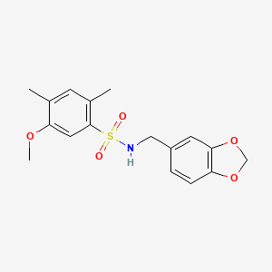 molecular formula C17H19NO5S B2580627 N-(1,3-benzodioxol-5-ylmethyl)-5-methoxy-2,4-dimethylbenzenesulfonamide CAS No. 433972-60-2