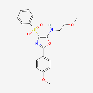 molecular formula C19H20N2O5S B2580634 4-(benzenesulfonyl)-N-(2-methoxyethyl)-2-(4-methoxyphenyl)-1,3-oxazol-5-amine CAS No. 855715-01-4