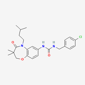 molecular formula C24H30ClN3O3 B2580641 1-(4-Chlorobenzyl)-3-(5-isopentyl-3,3-dimethyl-4-oxo-2,3,4,5-tetrahydrobenzo[b][1,4]oxazepin-7-yl)urea CAS No. 1172413-10-3