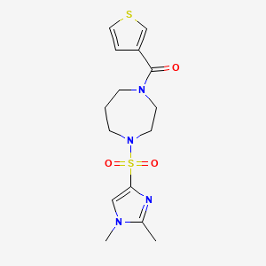 molecular formula C15H20N4O3S2 B2580644 (4-((1,2-dimethyl-1H-imidazol-4-yl)sulfonyl)-1,4-diazepan-1-yl)(thiophen-3-yl)methanone CAS No. 1904152-97-1