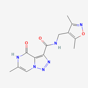 molecular formula C13H14N6O3 B2580651 N-((3,5-dimethylisoxazol-4-yl)methyl)-6-methyl-4-oxo-4,5-dihydro-[1,2,3]triazolo[1,5-a]pyrazine-3-carboxamide CAS No. 1396808-66-4