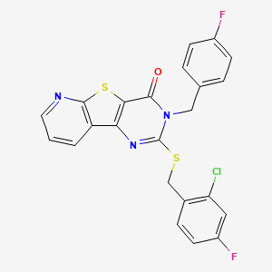 molecular formula C23H14ClF2N3OS2 B2580653 2-((2-chloro-4-fluorobenzyl)thio)-3-(4-fluorobenzyl)pyrido[3',2':4,5]thieno[3,2-d]pyrimidin-4(3H)-one CAS No. 1224008-81-4