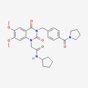 molecular formula C29H34N4O6 B2580655 N-cyclopentyl-2-(6,7-dimethoxy-2,4-dioxo-3-(4-(pyrrolidine-1-carbonyl)benzyl)-3,4-dihydroquinazolin-1(2H)-yl)acetamide CAS No. 1296346-09-2