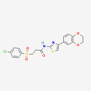molecular formula C20H17ClN2O5S2 B2580693 3-((4-chlorophenyl)sulfonyl)-N-(4-(2,3-dihydrobenzo[b][1,4]dioxin-6-yl)thiazol-2-yl)propanamide CAS No. 895459-92-4