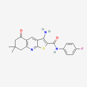 molecular formula C20H18FN3O2S B2580694 3-amino-N-(4-fluorophenyl)-7,7-dimethyl-5-oxo-5,6,7,8-tetrahydrothieno[2,3-b]quinoline-2-carboxamide CAS No. 442556-63-0
