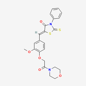 molecular formula C23H22N2O5S2 B2580704 (Z)-5-(3-甲氧基-4-(2-吗啉-2-氧代乙氧基)苯亚甲基)-3-苯基-2-硫代噻唑烷-4-酮 CAS No. 540763-06-2