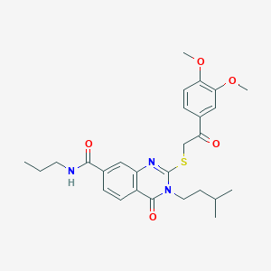 molecular formula C27H33N3O5S B2580715 2-((2-(3,4-dimethoxyphenyl)-2-oxoethyl)thio)-3-isopentyl-4-oxo-N-propyl-3,4-dihydroquinazoline-7-carboxamide CAS No. 1113139-47-1