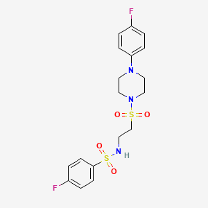 molecular formula C18H21F2N3O4S2 B2580734 4-fluoro-N-(2-((4-(4-fluorophenyl)piperazin-1-yl)sulfonyl)ethyl)benzenesulfonamide CAS No. 897622-18-3