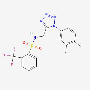 molecular formula C17H16F3N5O2S B2580761 N-((1-(3,4-dimethylphenyl)-1H-tetrazol-5-yl)methyl)-2-(trifluoromethyl)benzenesulfonamide CAS No. 942000-19-3