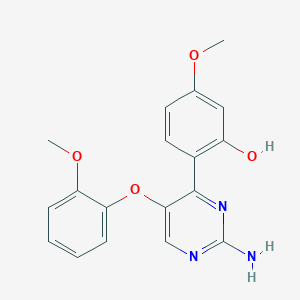 molecular formula C18H17N3O4 B2580766 2-(2-Amino-5-(2-methoxyphenoxy)pyrimidin-4-yl)-5-methoxyphenol CAS No. 877621-57-3