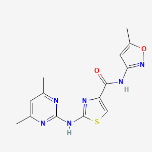 molecular formula C14H14N6O2S B2580798 2-((4,6-dimethylpyrimidin-2-yl)amino)-N-(5-methylisoxazol-3-yl)thiazole-4-carboxamide CAS No. 1351634-62-2