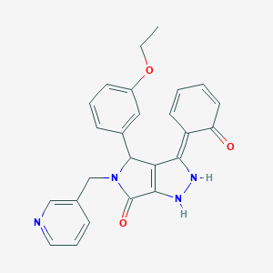 (3Z)-4-(3-ethoxyphenyl)-3-(6-oxocyclohexa-2,4-dien-1-ylidene)-5-(pyridin-3-ylmethyl)-2,4-dihydro-1H-pyrrolo[3,4-c]pyrazol-6-one