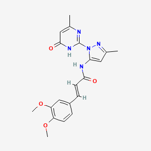 molecular formula C20H21N5O4 B2580809 (E)-3-(3,4-dimethoxyphenyl)-N-(3-methyl-1-(4-methyl-6-oxo-1,6-dihydropyrimidin-2-yl)-1H-pyrazol-5-yl)acrylamide CAS No. 1019106-23-0