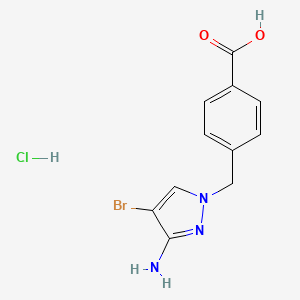 molecular formula C11H11BrClN3O2 B2580813 4-[(3-Amino-4-bromopyrazol-1-yl)methyl]benzoic acid;hydrochloride CAS No. 2416237-33-5