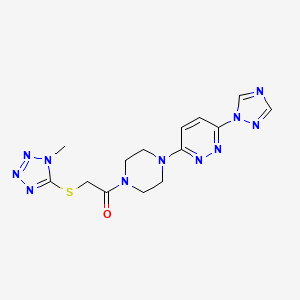 molecular formula C14H17N11OS B2580834 1-(4-(6-(1H-1,2,4-triazol-1-yl)pyridazin-3-yl)piperazin-1-yl)-2-((1-methyl-1H-tetrazol-5-yl)thio)ethanone CAS No. 1798040-85-3