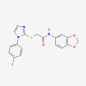 molecular formula C18H14FN3O3S B2580835 N-(2H-1,3-benzodioxol-5-yl)-2-{[1-(4-fluorophényl)-1H-imidazol-2-yl]sulfanyl}acétamide CAS No. 688336-83-6