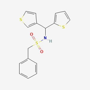 molecular formula C16H15NO2S3 B2580847 1-phenyl-N-(thiophen-2-yl(thiophen-3-yl)methyl)methanesulfonamide CAS No. 2034333-33-8