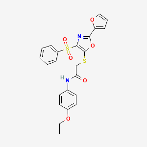 molecular formula C23H20N2O6S2 B2580857 N-(4-ethoxyphenyl)-2-((2-(furan-2-yl)-4-(phenylsulfonyl)oxazol-5-yl)thio)acetamide CAS No. 686737-44-0