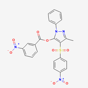 molecular formula C23H16N4O8S B2580870 3-methyl-4-((4-nitrophenyl)sulfonyl)-1-phenyl-1H-pyrazol-5-yl 3-nitrobenzoate CAS No. 851093-87-3