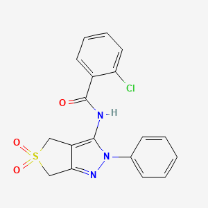 molecular formula C18H14ClN3O3S B2580874 2-chloro-N-(5,5-dioxo-2-phenyl-4,6-dihydrothieno[3,4-c]pyrazol-3-yl)benzamide CAS No. 681265-50-9