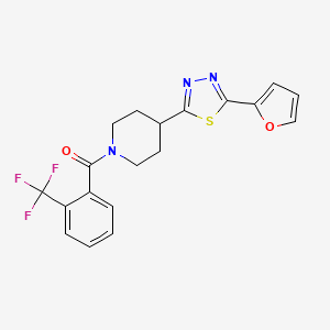 molecular formula C19H16F3N3O2S B2580880 (4-(5-(Furan-2-yl)-1,3,4-thiadiazol-2-yl)piperidin-1-yl)(2-(trifluoromethyl)phenyl)methanone CAS No. 1105245-90-6