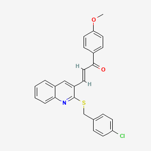 molecular formula C26H20ClNO2S B2580890 (E)-3-[2-[(4-chlorophenyl)methylsulfanyl]quinolin-3-yl]-1-(4-methoxyphenyl)prop-2-en-1-one CAS No. 478065-20-2