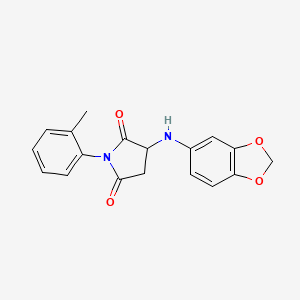 molecular formula C18H16N2O4 B2580918 3-(1,3-Benzodioxol-5-ylamino)-1-(2-methylphenyl)-2,5-pyrrolidinedione CAS No. 1008268-26-5