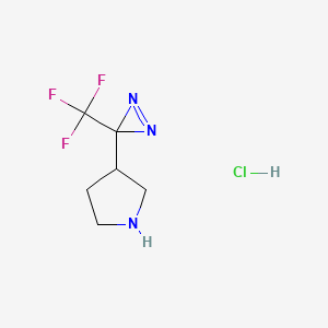 molecular formula C6H9ClF3N3 B2580922 3-[3-(三氟甲基)重氮杂环丙烷-3-基]吡咯烷；盐酸盐 CAS No. 2230798-60-2