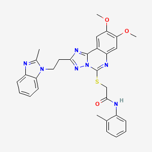 molecular formula C30H29N7O3S B2580928 2-({8,9-dimethoxy-2-[2-(2-methyl-1H-benzimidazol-1-yl)ethyl][1,2,4]triazolo[1,5-c]quinazolin-5-yl}thio)-N-(2-methylphenyl)acetamide CAS No. 901736-71-8