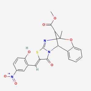 molecular formula C22H17N3O7S B2580940 methyl (13Z)-13-[(2-hydroxy-5-nitrophenyl)methylidene]-9-methyl-14-oxo-8-oxa-12-thia-10,15-diazatetracyclo[7.6.1.0^{2,7}.0^{11,15}]hexadeca-2,4,6,10-tetraene-16-carboxylate CAS No. 1192741-39-1